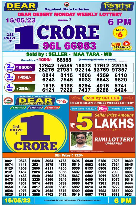 Lottery Sambad Day Result 6 PM 15.5.2023