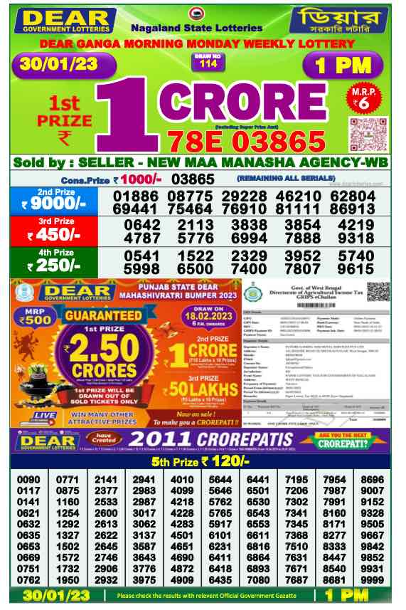 Lottery Sambad Morning Result 1 PM 30.1.2023