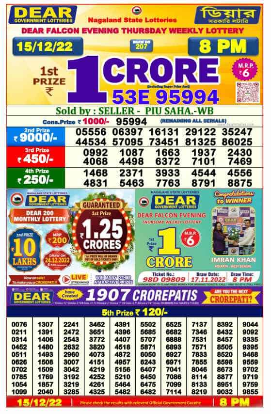 Lottery Sambad 8 PM Evening Result 15.12.2022