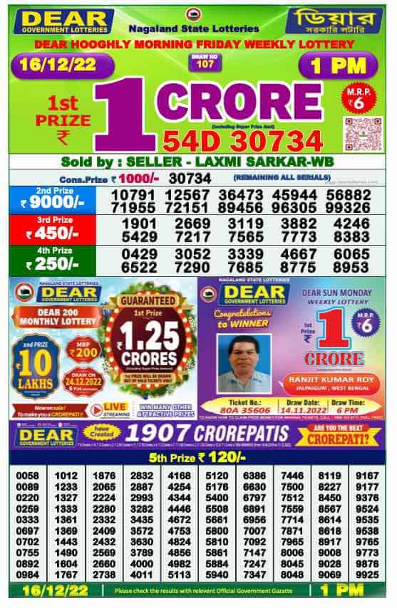 Lottery Sambad Morning Result 1 PM 16.12.2022