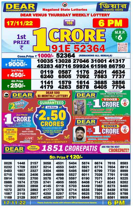 Lottery Sambad Day Result 6 PM 17.11.2022