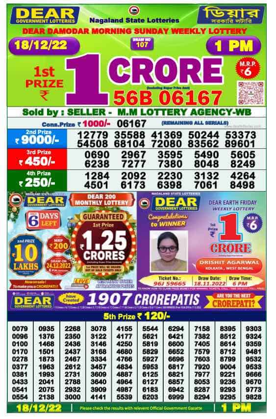 Lottery Sambad Morning Result 1 PM 18.12.2022