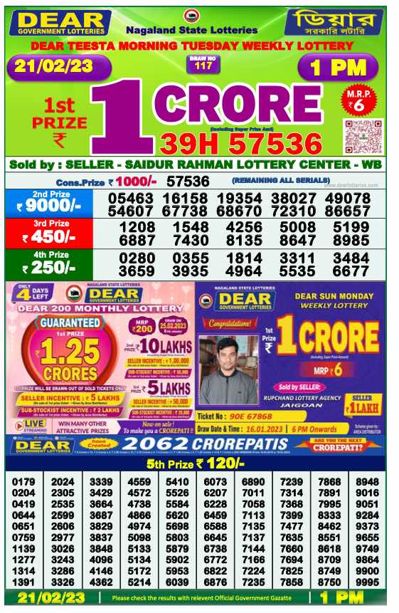Lottery Sambad Morning Result 1 PM 21.2.2023