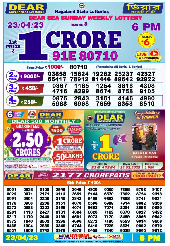 Lottery Sambad Day Result 6 PM 23.4.2023