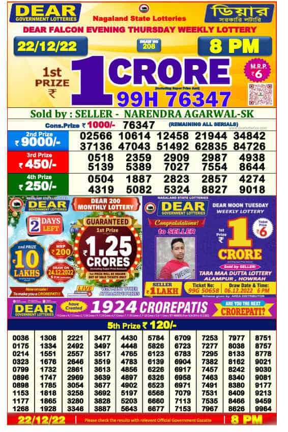 Lottery Sambad 8 PM Evening Result 22.12.2022
