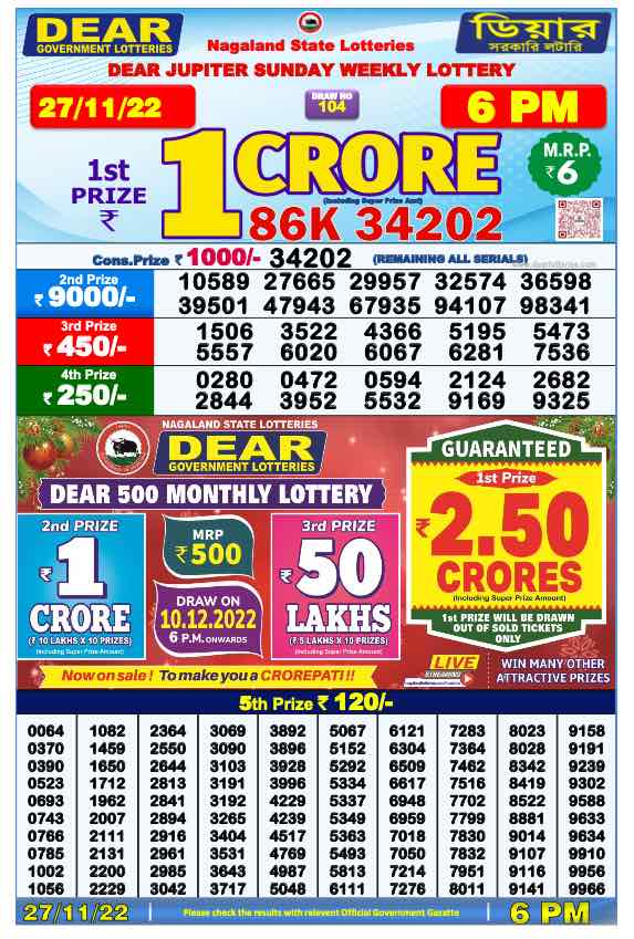 Lottery Sambad Day Result 6 PM 27.11.2022