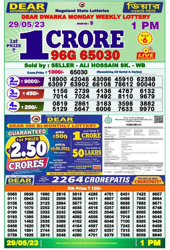Lottery Sambad Morning Result 1 PM 29.5.2023