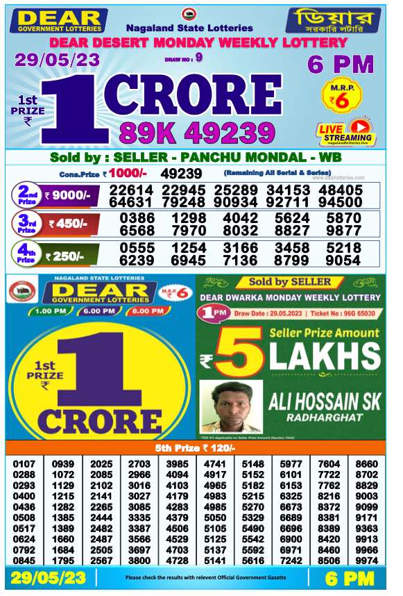 Lottery Sambad Day Result 6 PM 29.5.2023