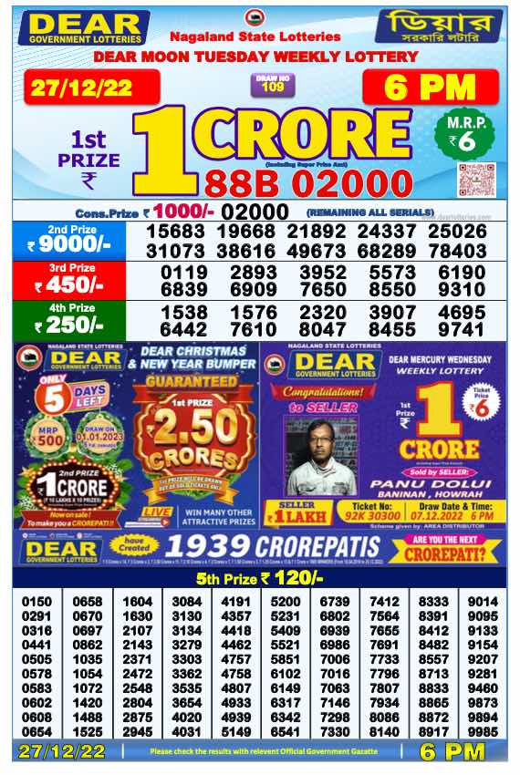 Lottery Sambad Day Result 6 PM 27.12.2022