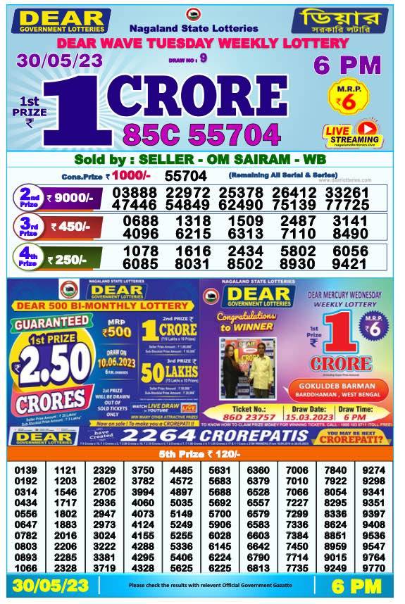 Lottery Sambad Day Result 6 PM 30.5.2023