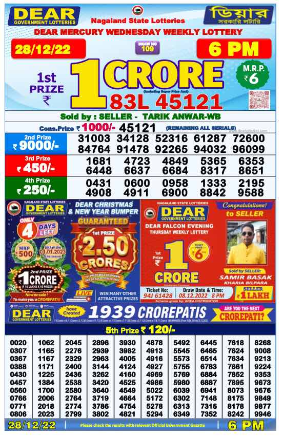 Lottery Sambad Day Result 6 PM 28.12.2022