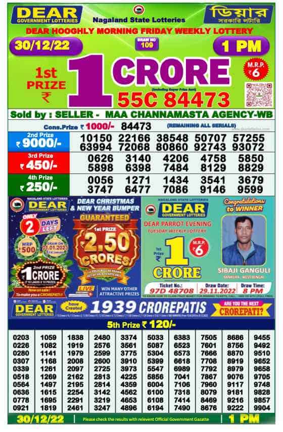 Lottery Sambad Morning Result 1 PM 30.12.2022