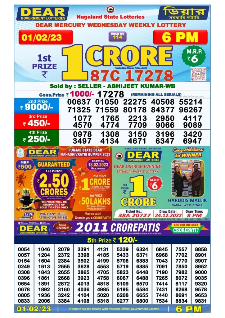 Lottery Sambad Day Result 6 PM 1.2.2023