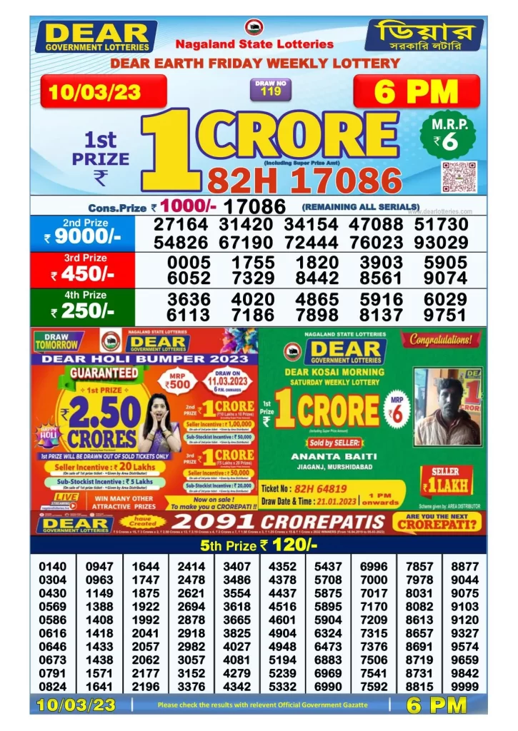 Lottery Sambad Day Result 6 PM 10.3.2023