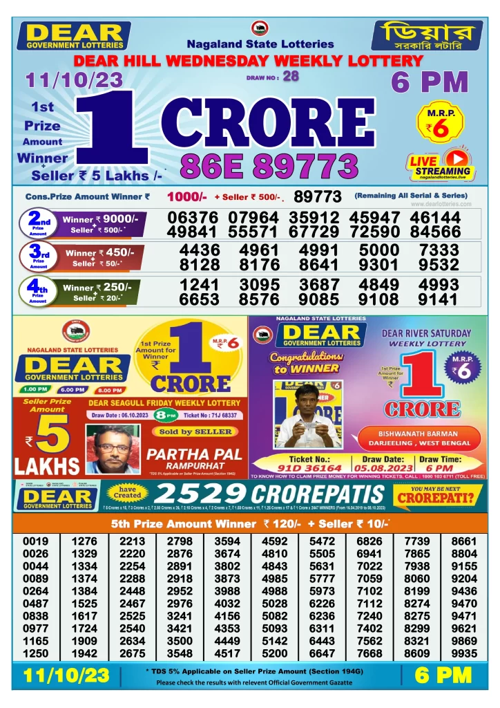 Lottery Sambad Day Result 6 PM 11.10.2023