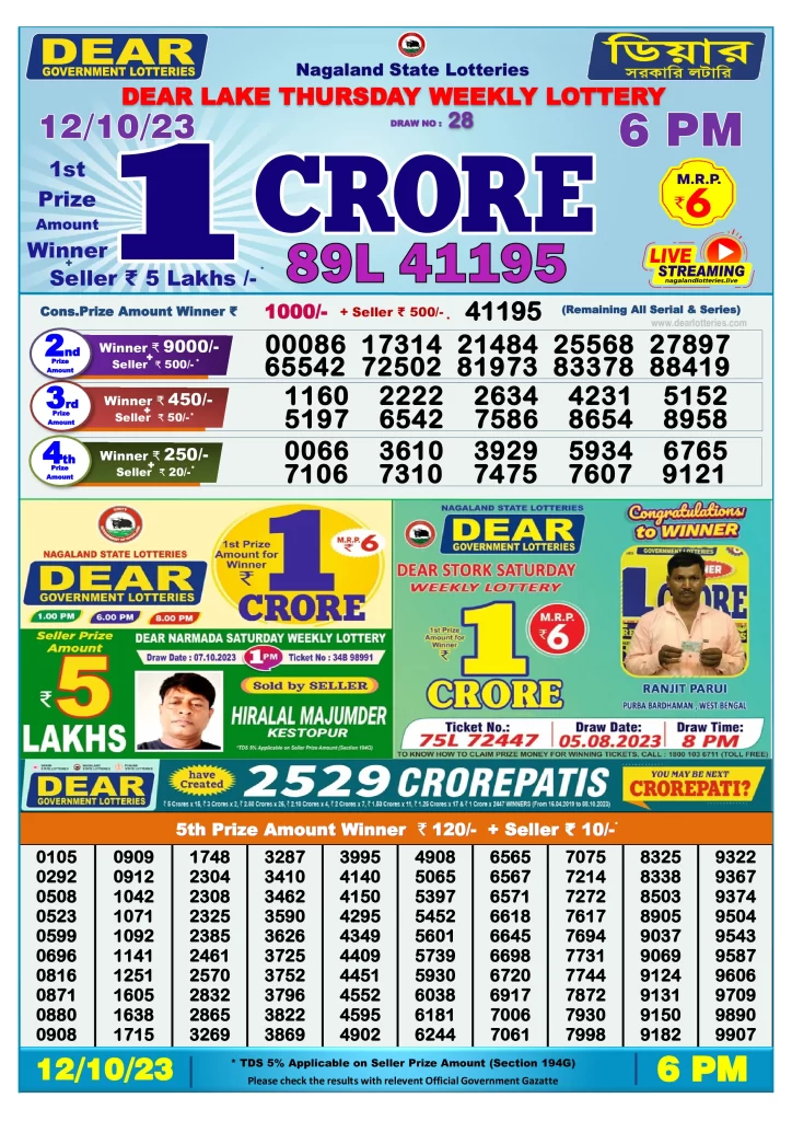 Lottery Sambad Day Result 6 PM 12.10.2023