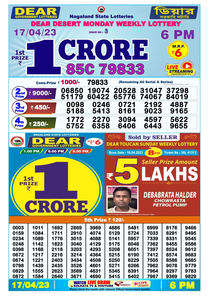 Lottery Sambad Day Result 6 PM 17.4.2023
