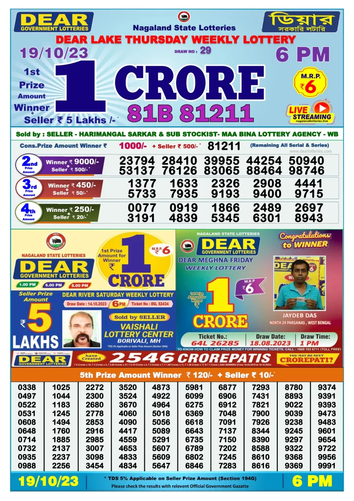 Lottery Sambad Day Result 6 PM 19.10.2023