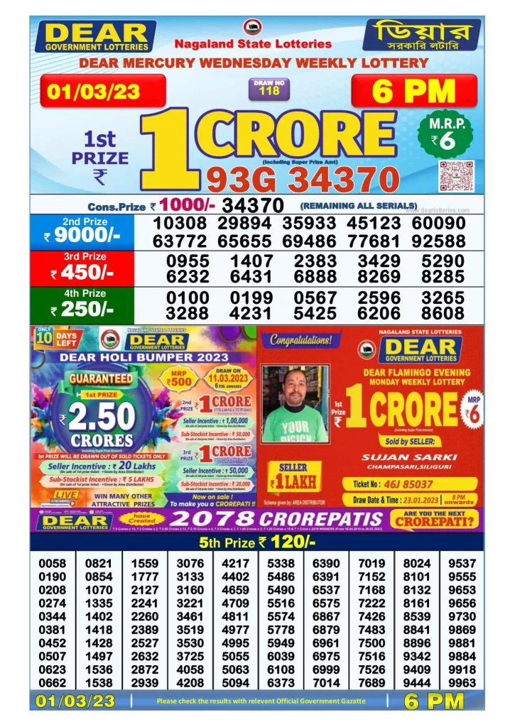 Lottery Sambad Day Result 6 PM 1.3.2023