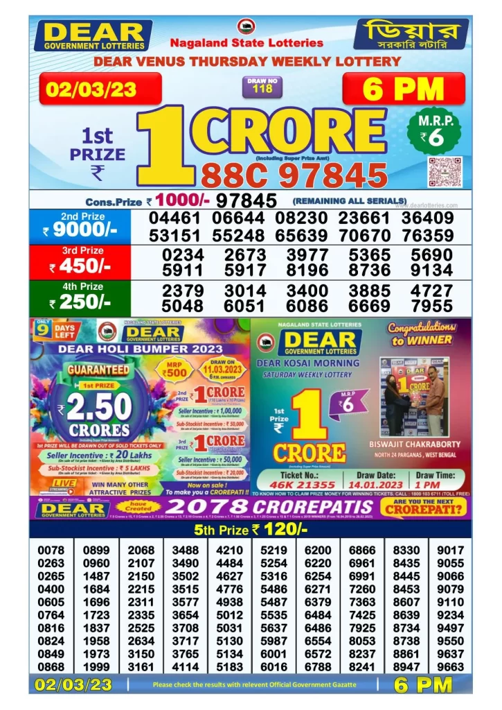 Lottery Sambad Day Result 6 PM 2.3.2023