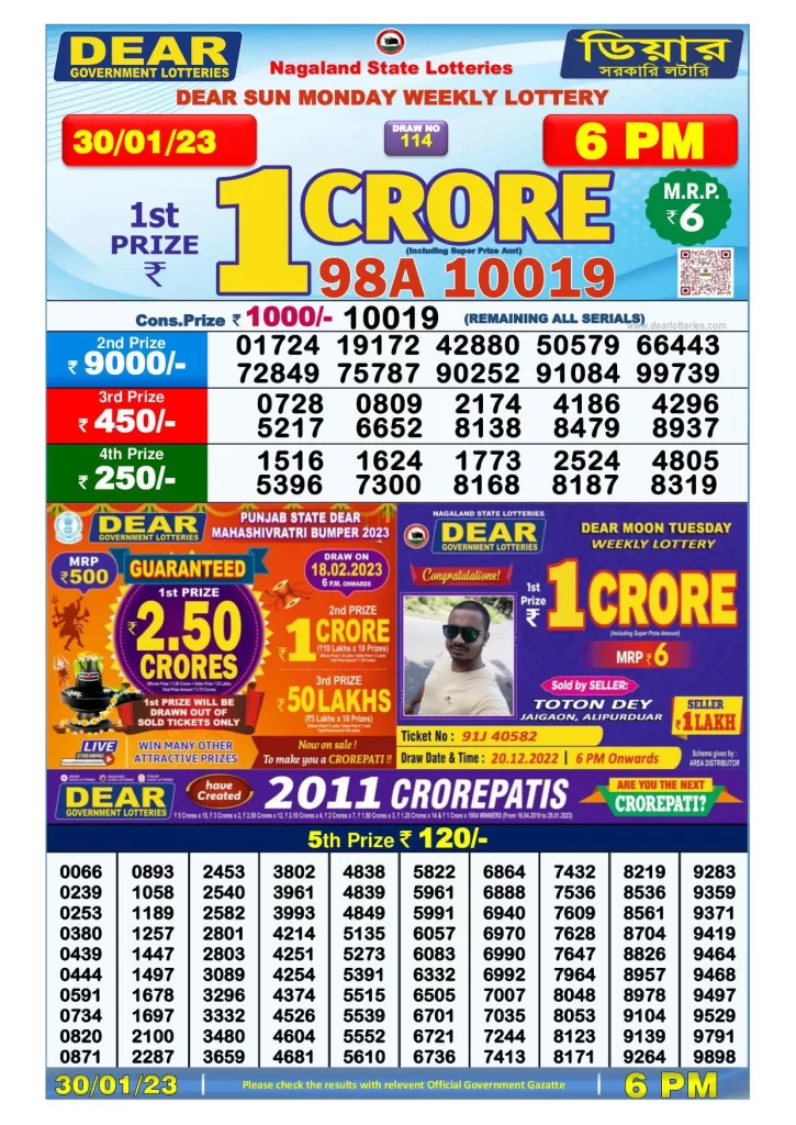 Lottery Sambad Day Result 6 PM 30.1.2023
