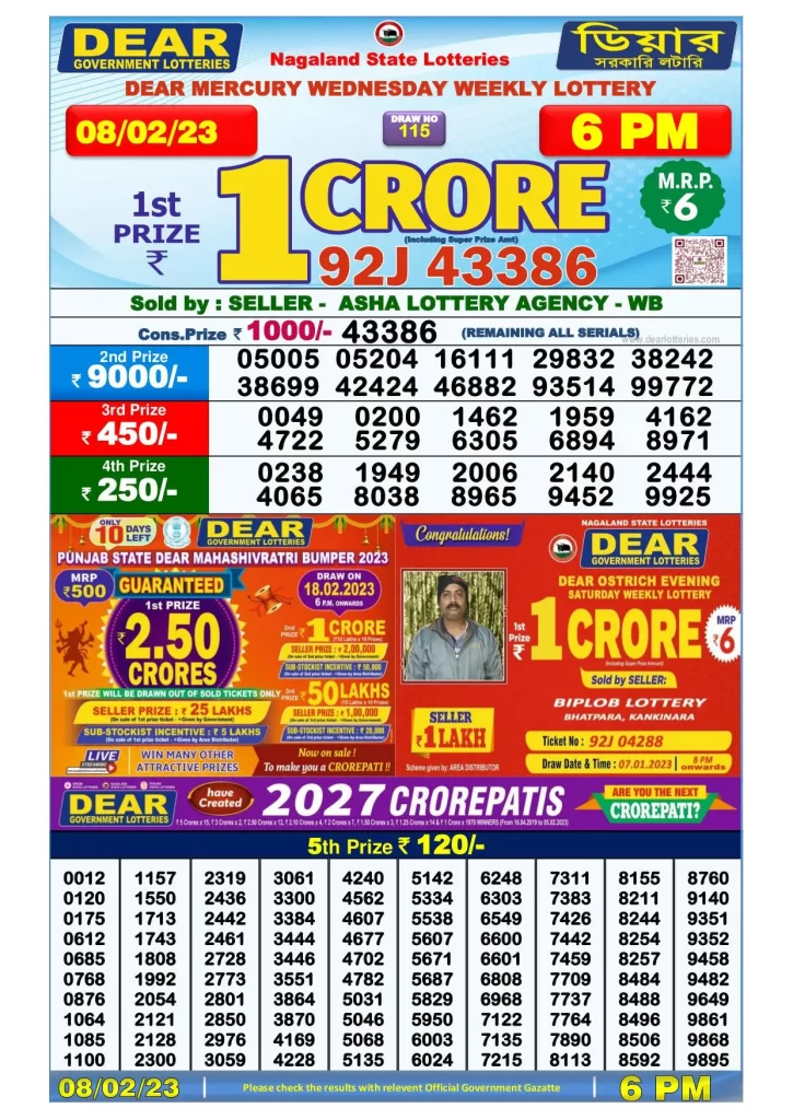 Lottery Sambad Day Result 6 PM 8.2.2023