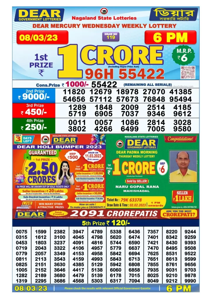 Lottery Sambad Day Result 6 PM 8.3.2023