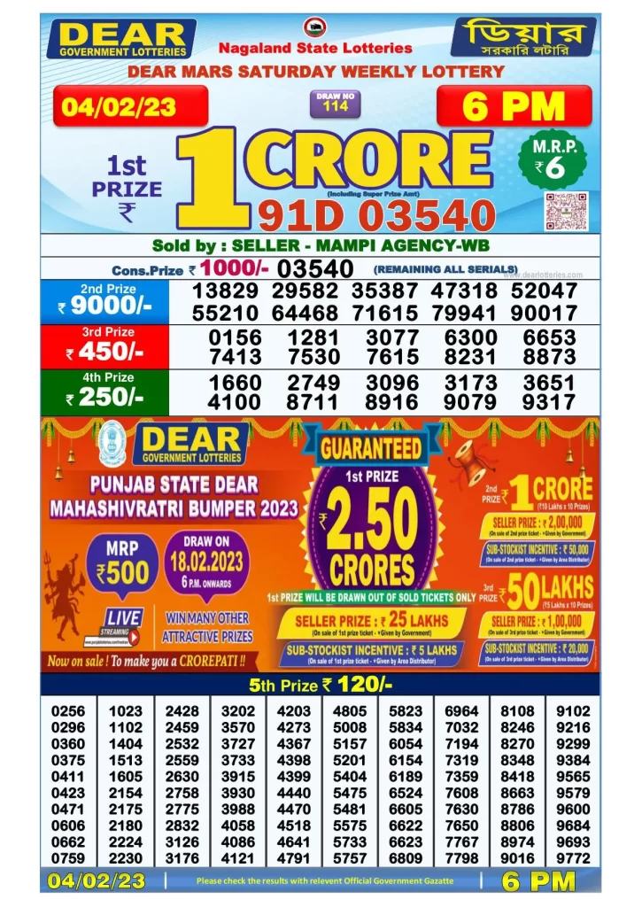 Lottery Sambad Day Result 6 PM 4.2.2023
