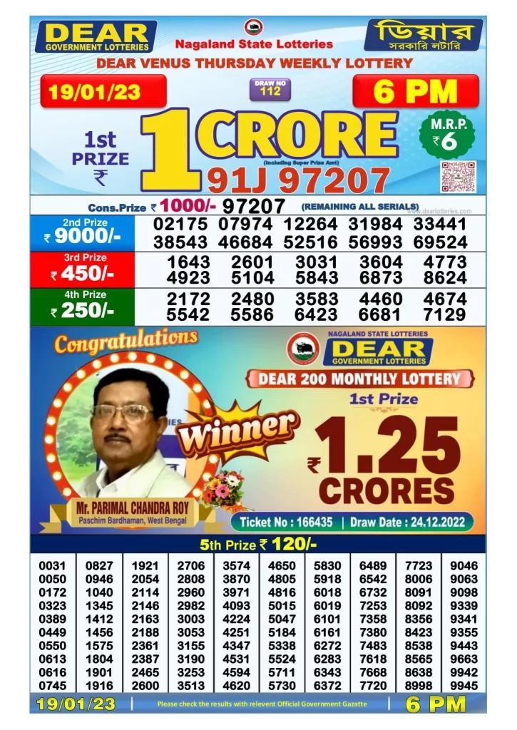Lottery Sambad Day Result 6 PM 19.1.2023