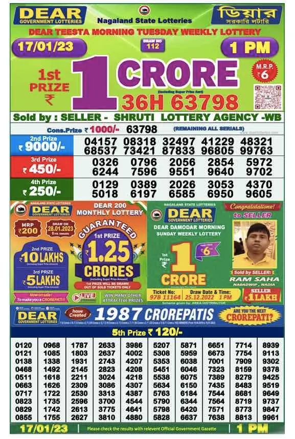 Lottery Sambad Morning Result 1 PM 17.1.2023