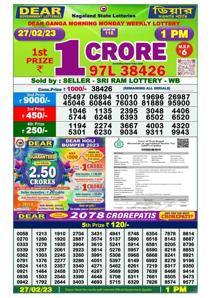 Lottery Sambad Morning Result 1 PM 27.2.2023
