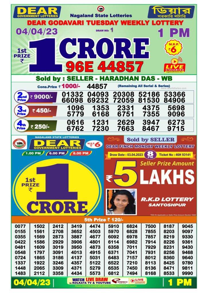 Lottery Sambad Morning Result 1 PM 4.4.2023