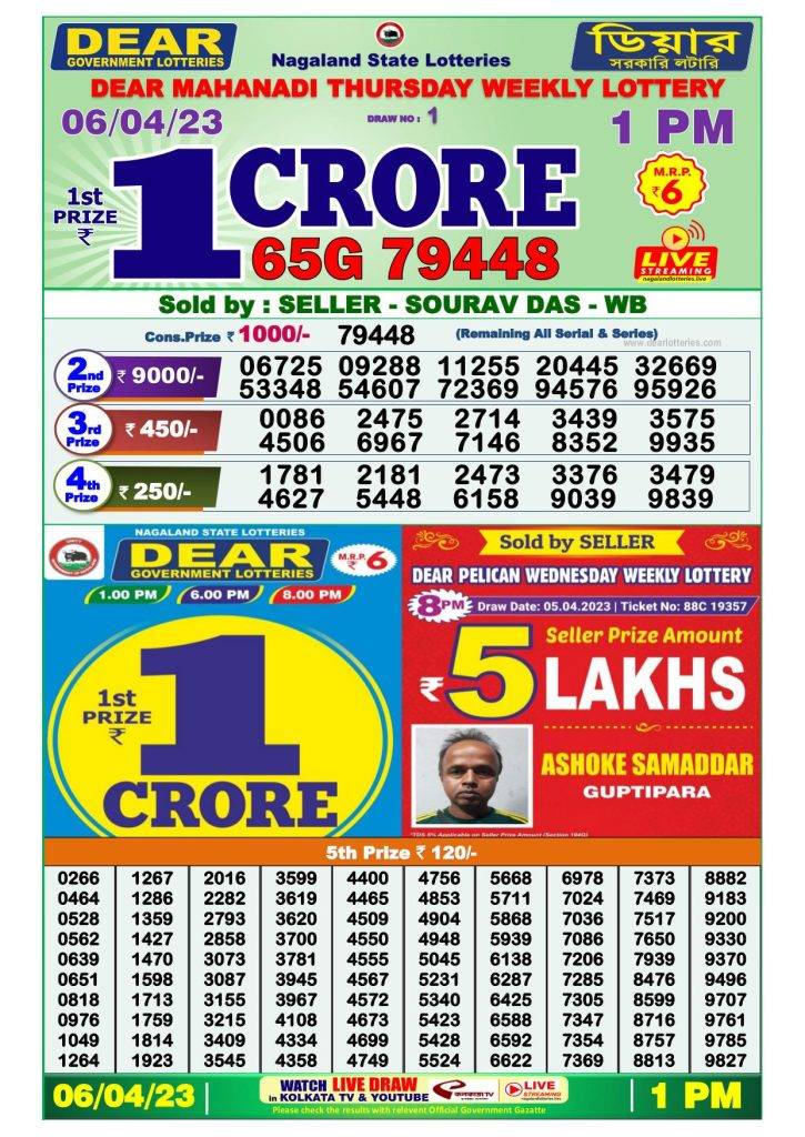 Lottery Sambad Morning Result 1 PM 6.4.2023