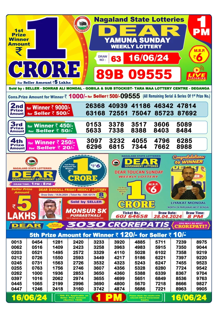 Lottery Sambad Morning 1 PM 16.6.2024