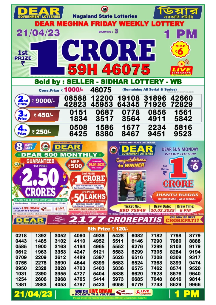 Lottery Sambad Morning Result 1 PM 21.4.2023
