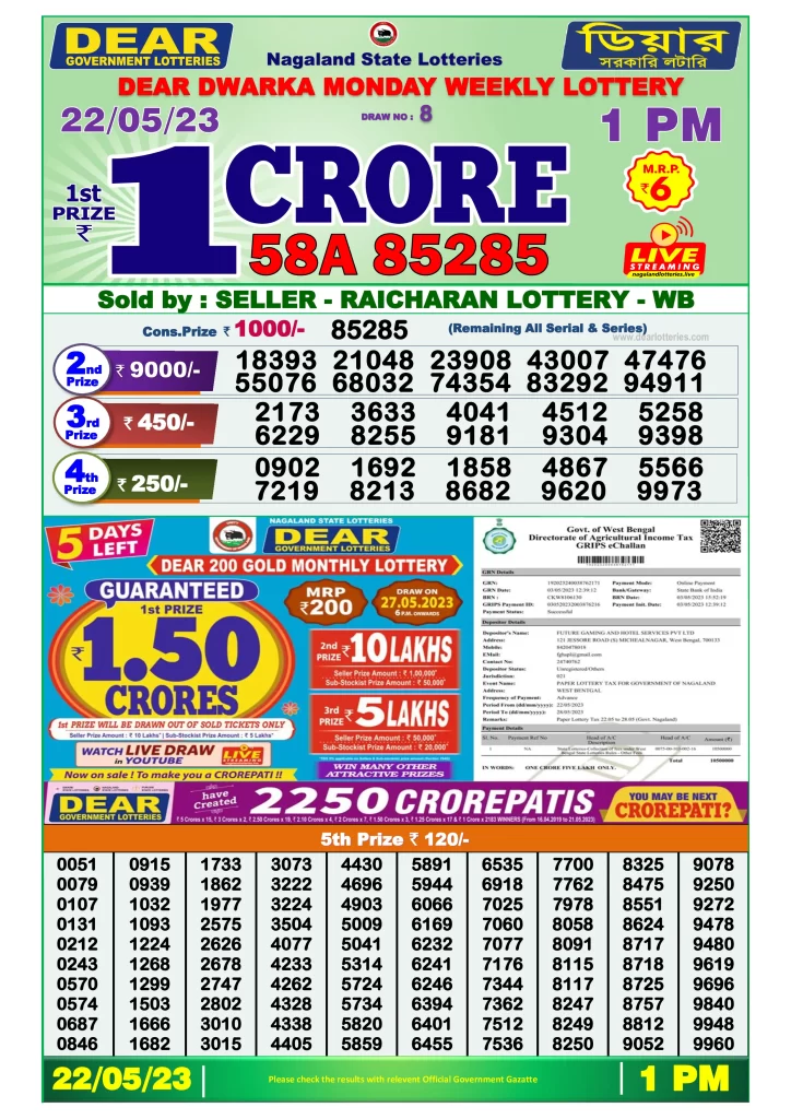 Lottery Sambad Morning Result 1 PM 22.5.2023