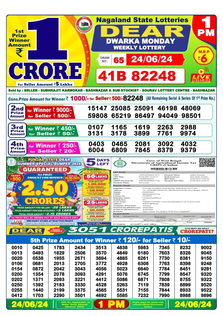 Lottery Sambad Morning 1 PM 24.6.2024