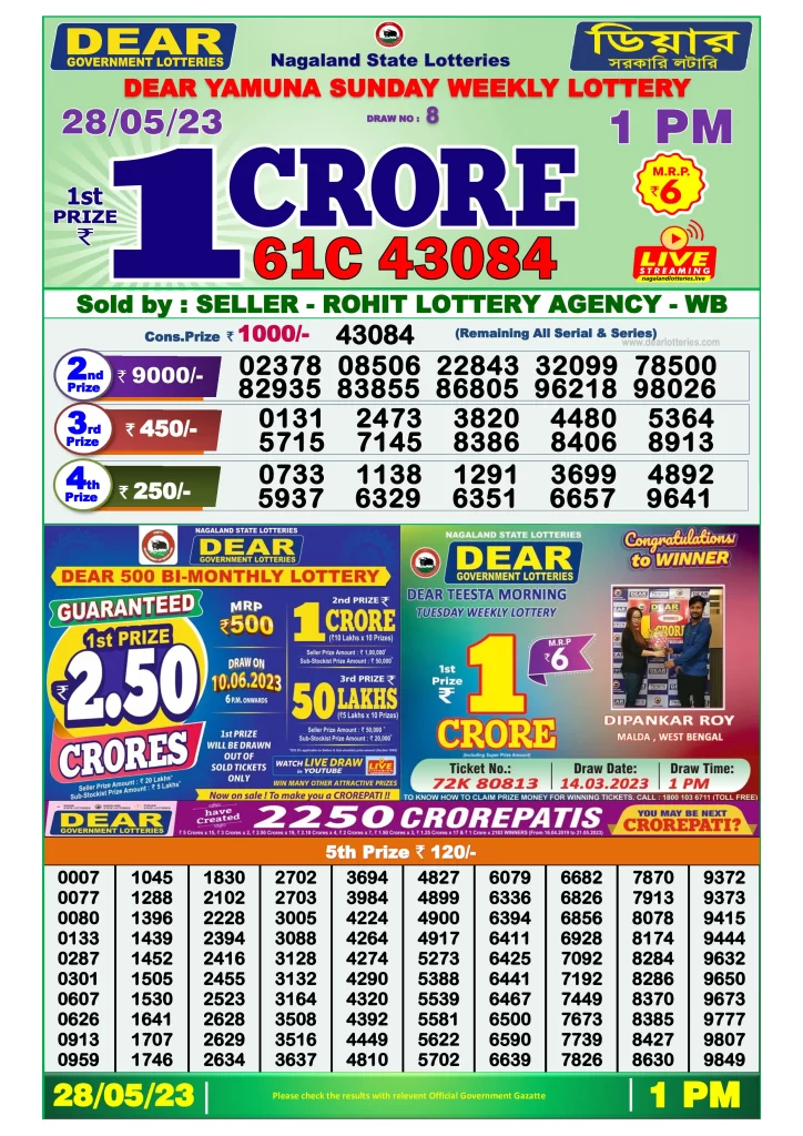 Lottery Sambad Morning Result 1 PM 28.5.2023
