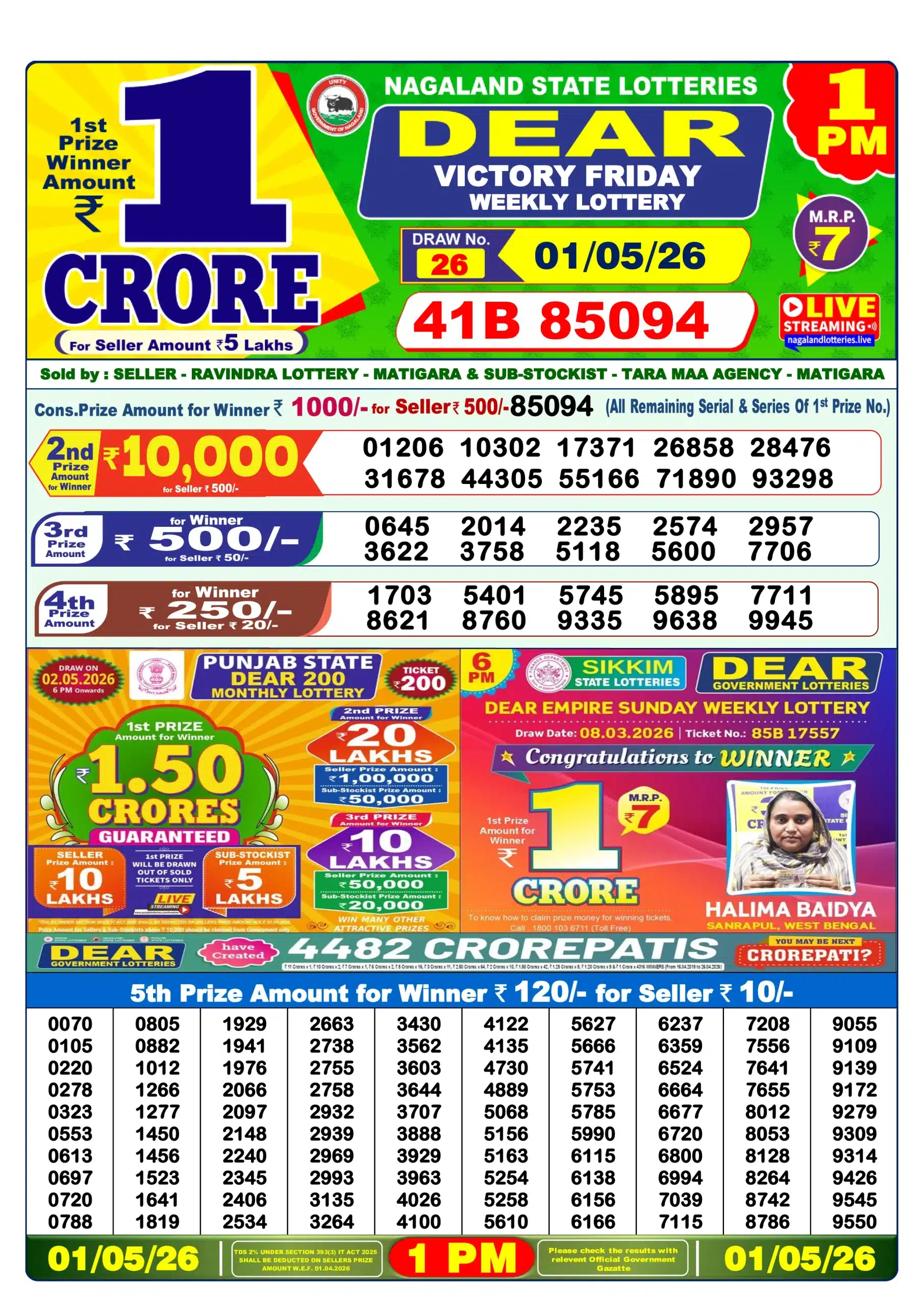 Lottery Sambad Morning 1 PM 1.5.2026
