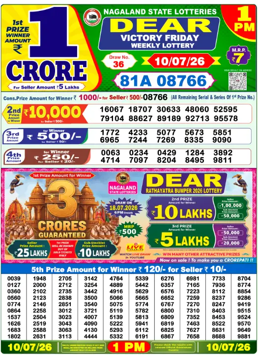 Lottery Sambad Morning 1 PM 10.7.2026