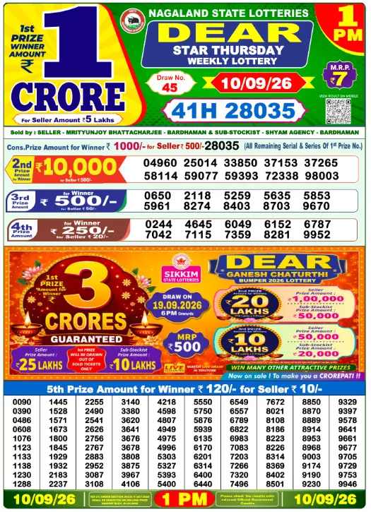 Lottery Sambad Morning 1 PM 10.9.2026