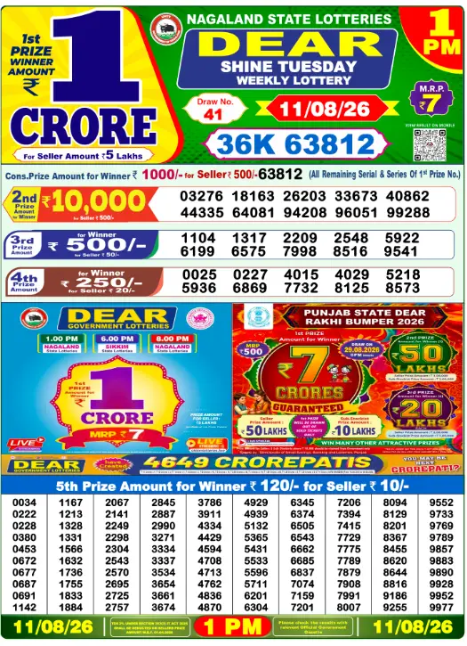 Lottery Sambad Morning 1 PM 11.8.2026