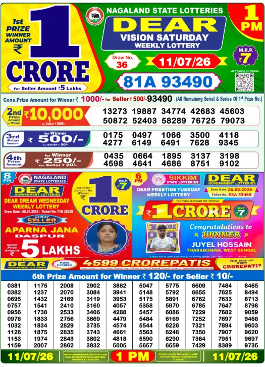 Lottery Sambad Morning 1 PM 11.7.2026