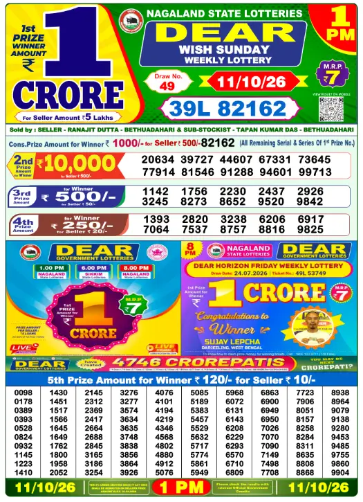 Lottery Sambad Morning 1 PM 11.10.2026