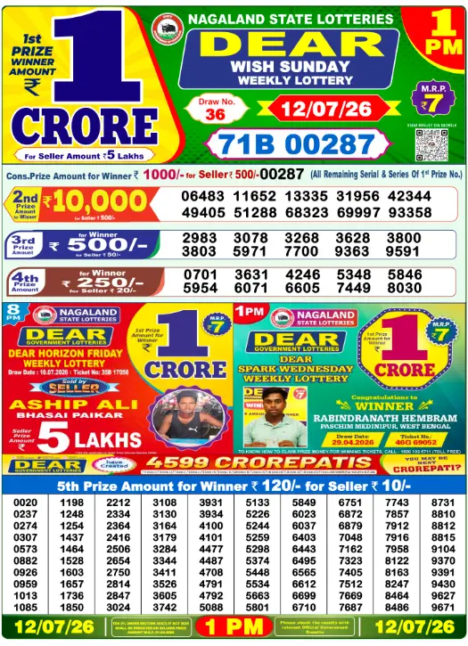 Lottery Sambad Morning 1 PM 12.7.2026