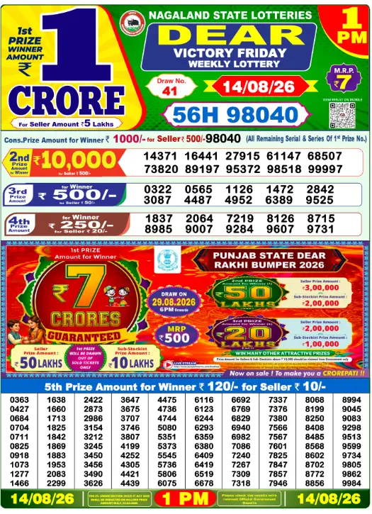 Lottery Sambad Morning 1 PM 15.8.2026