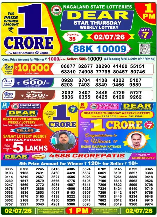 Lottery Sambad Morning 1 PM 2.7.2026