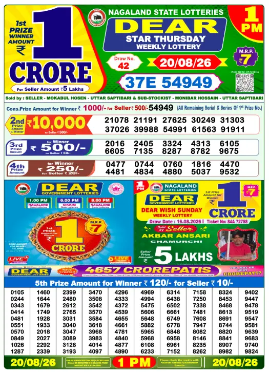 Lottery Sambad Morning 1 PM 20.8.2026