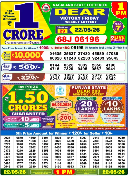Lottery Sambad Morning 1 PM 22.5.2026