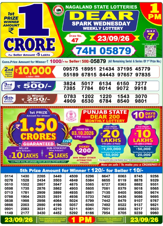 Lottery Sambad Morning 1 PM 23.9.2026